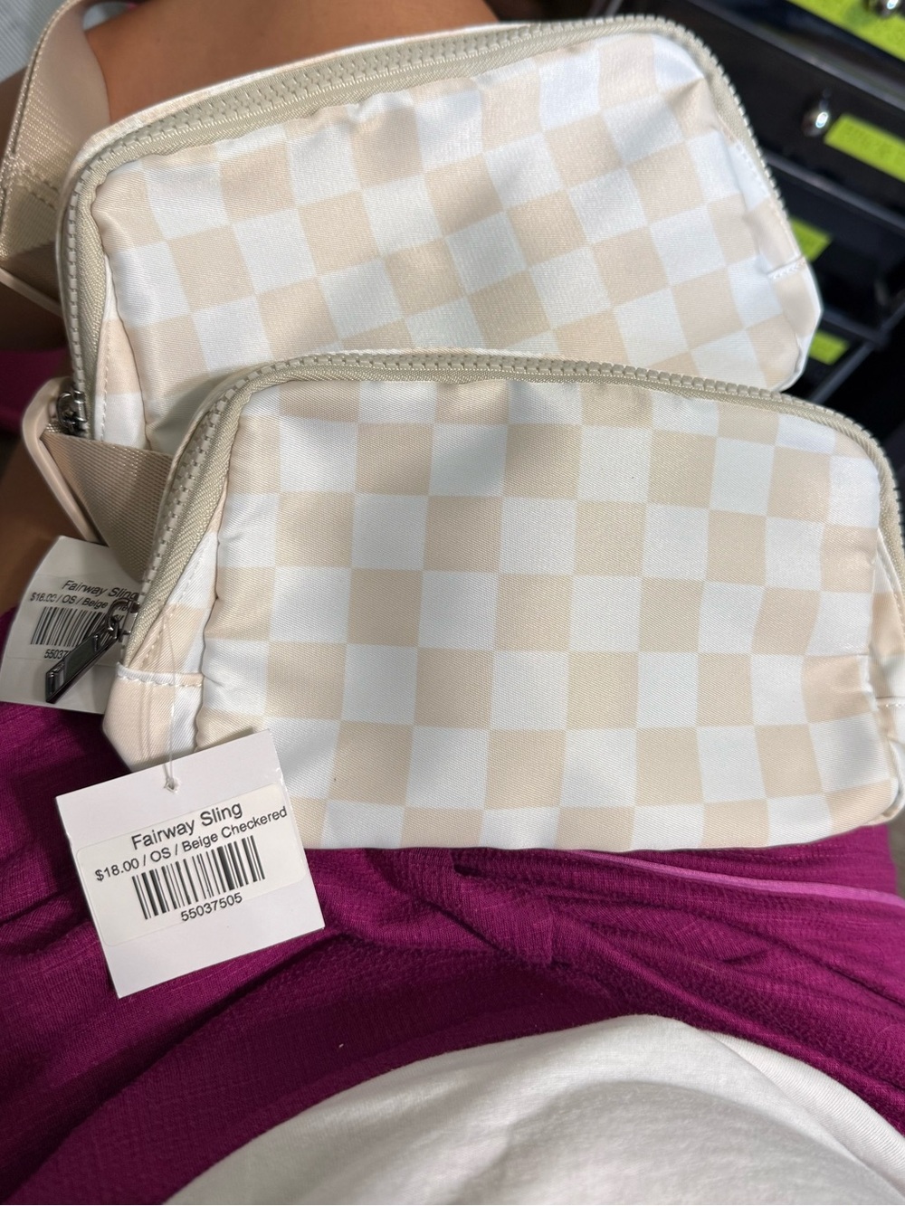 Fairway Sling Beige Checkered Crossbody Bag